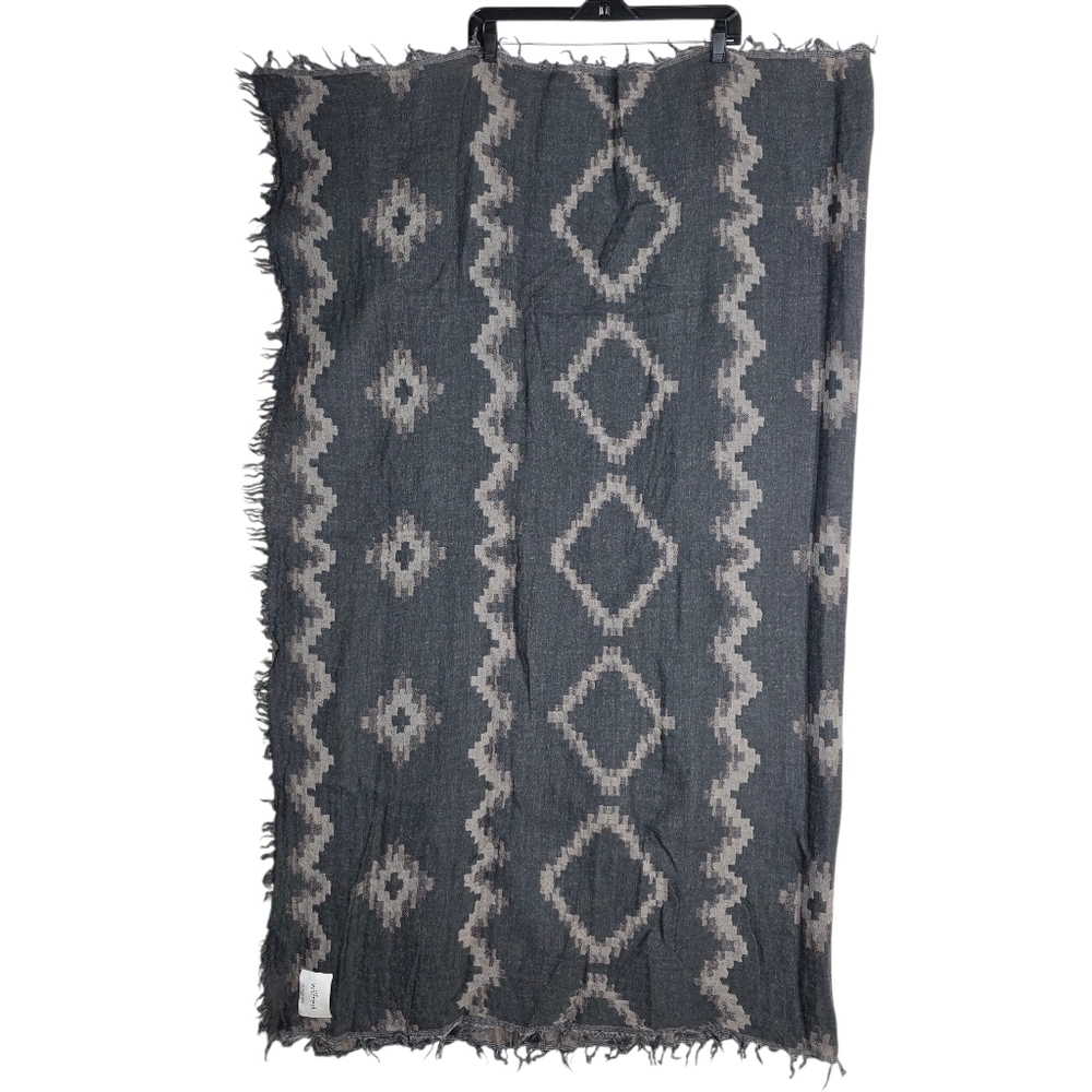 Wilfred The Diamond Mosaic wool fringe Charcoal and Beige Geometric Throw/ Scarf
